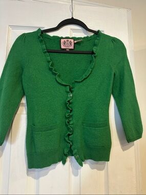 Juicy Couture Green Ruffle-Trim Cardigan